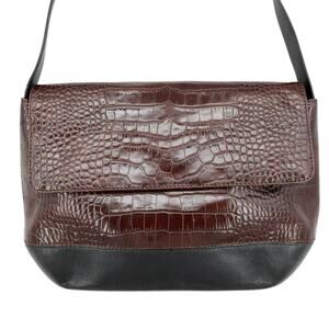 Carla Mancini Handbag Womens Brown Black Leather Alligator Texture Shoulder Bag